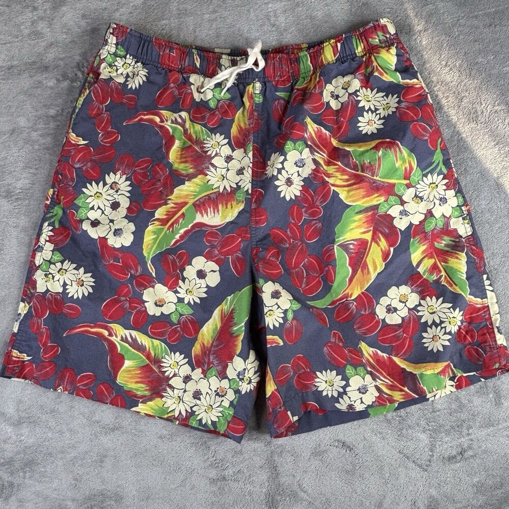 Vintage Polo Sport Ralph Lauren Swim Trunks Mens Large Red Hawaiian Lined Floral